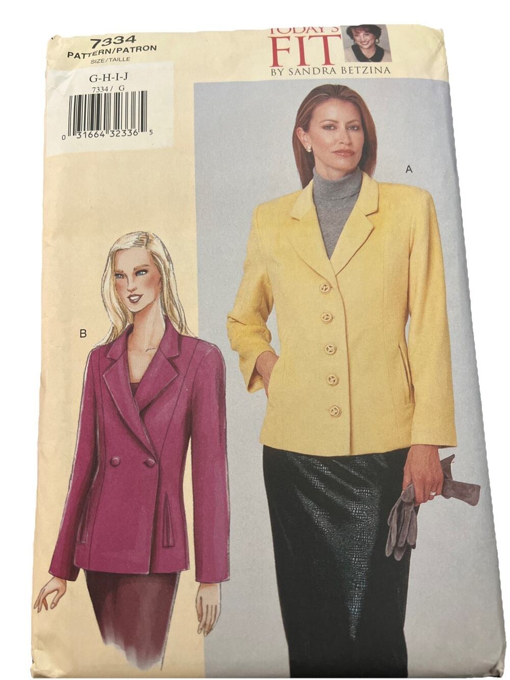 Vogue Todays Fit Betzina 7334 Princess Seam Jacket Bust Size 46 to 55 UNCUT
